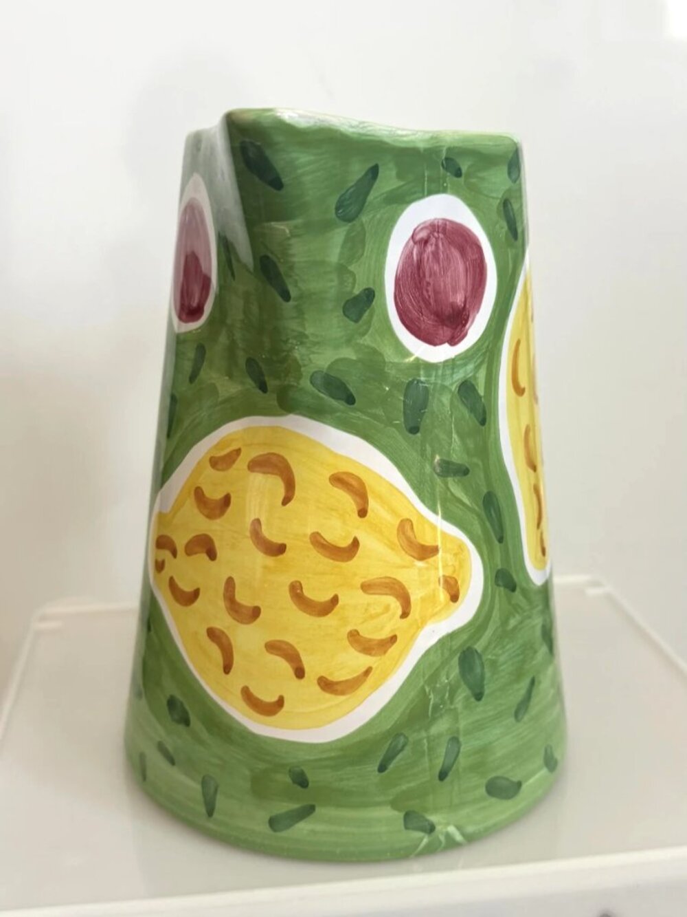 Vintage Sberna Deruta Italy Ceramic Lemon Pitcher Hand Painted Pottery Vase Jug - Picture 5 of 10